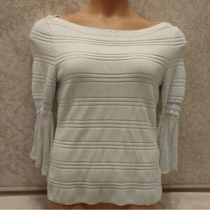 White House Black Market Bell Sleeve Boat Neck Sweater in White